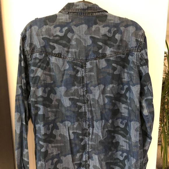 Life in Progress Blue Camouflage Military Army Snap Button-Up Shirt Size XS - Picture 6 of 6